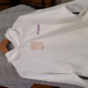 White tall playboy over sized sweater